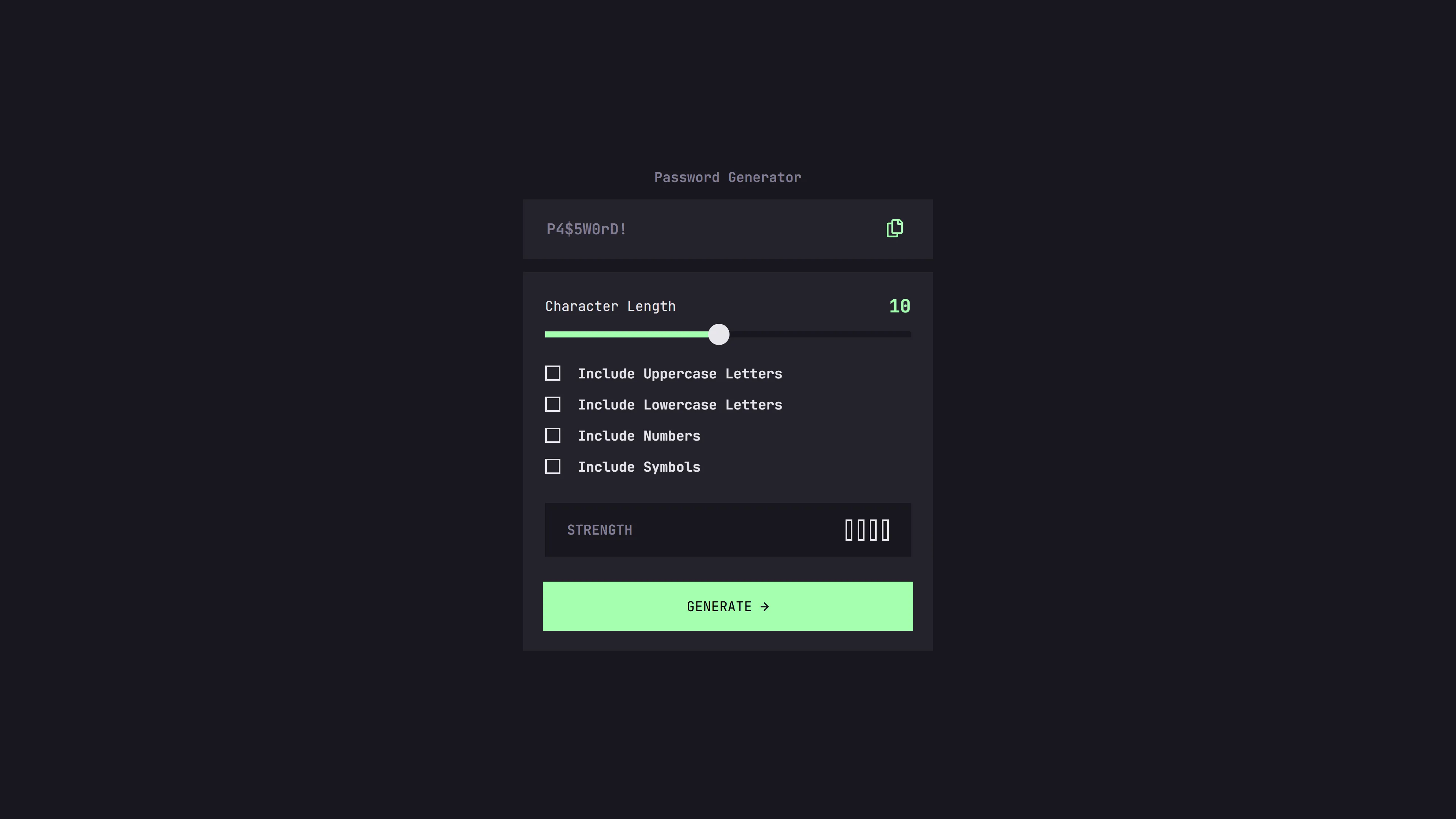 Password Generator App — Main page