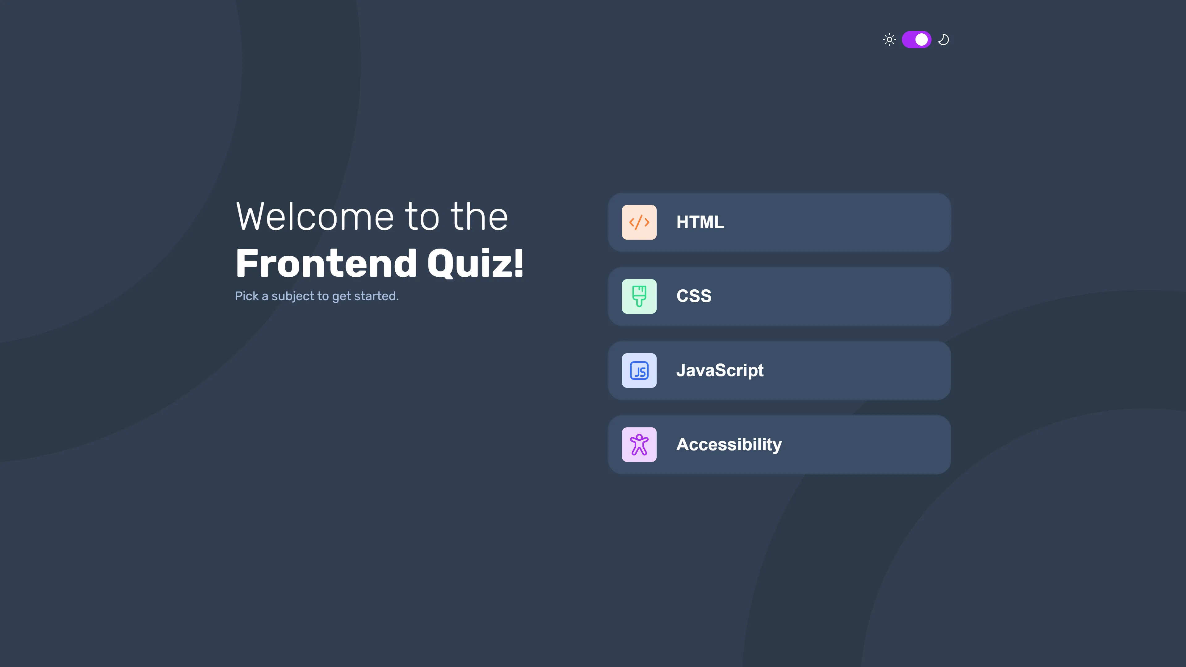 Quiz App — First desktop page