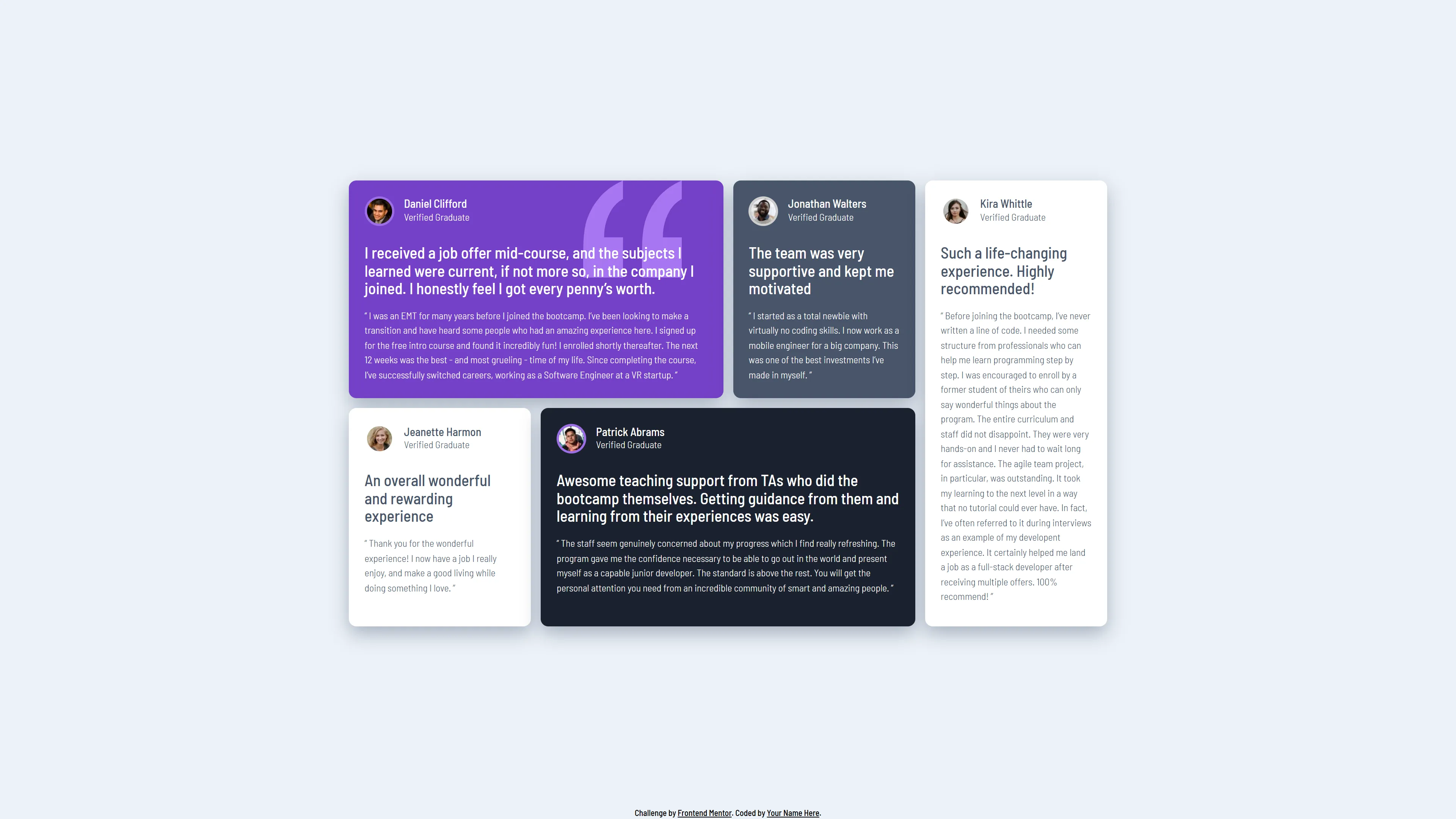 Testimonials Grid Section — Main page