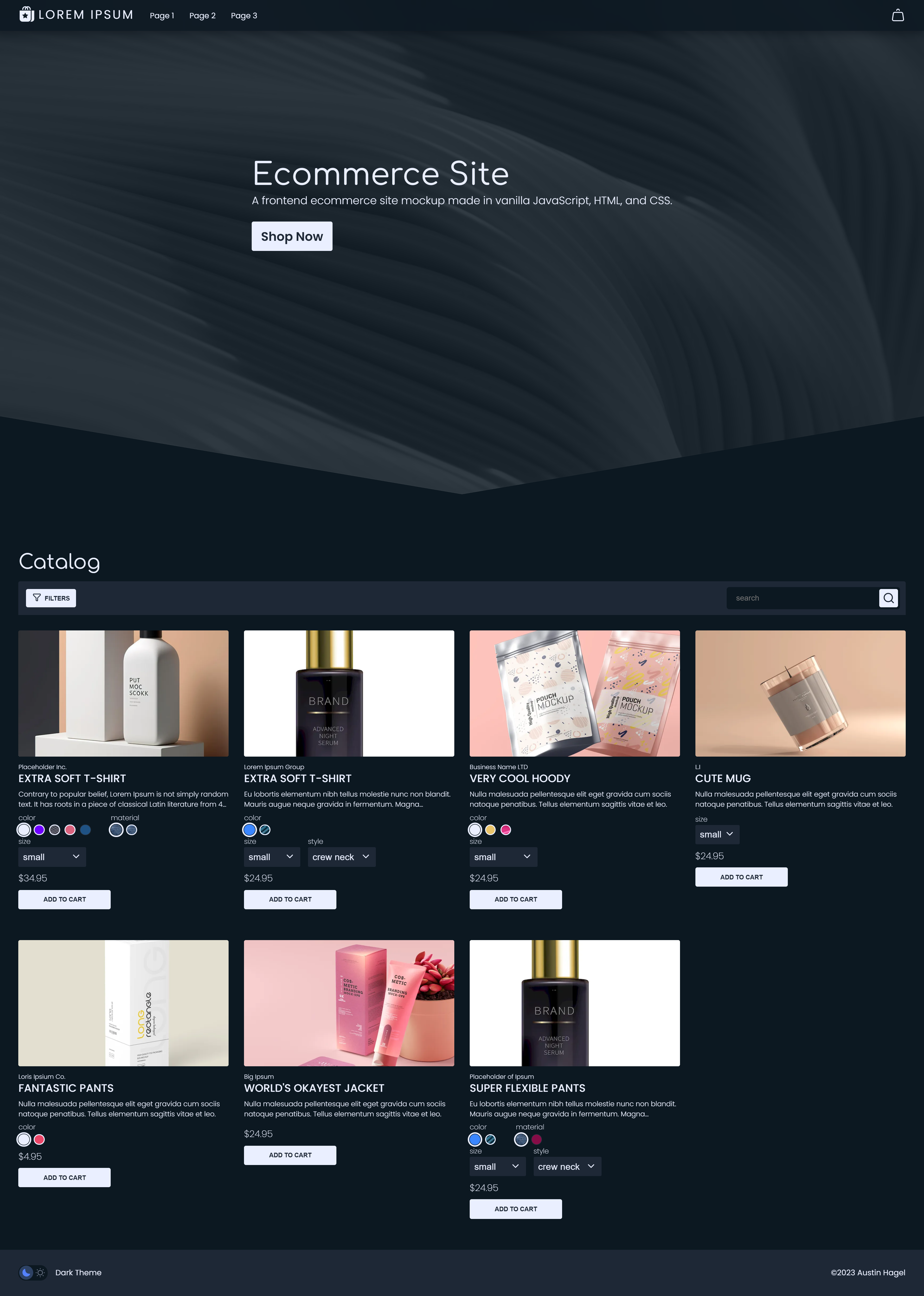 Home page (dark mode)