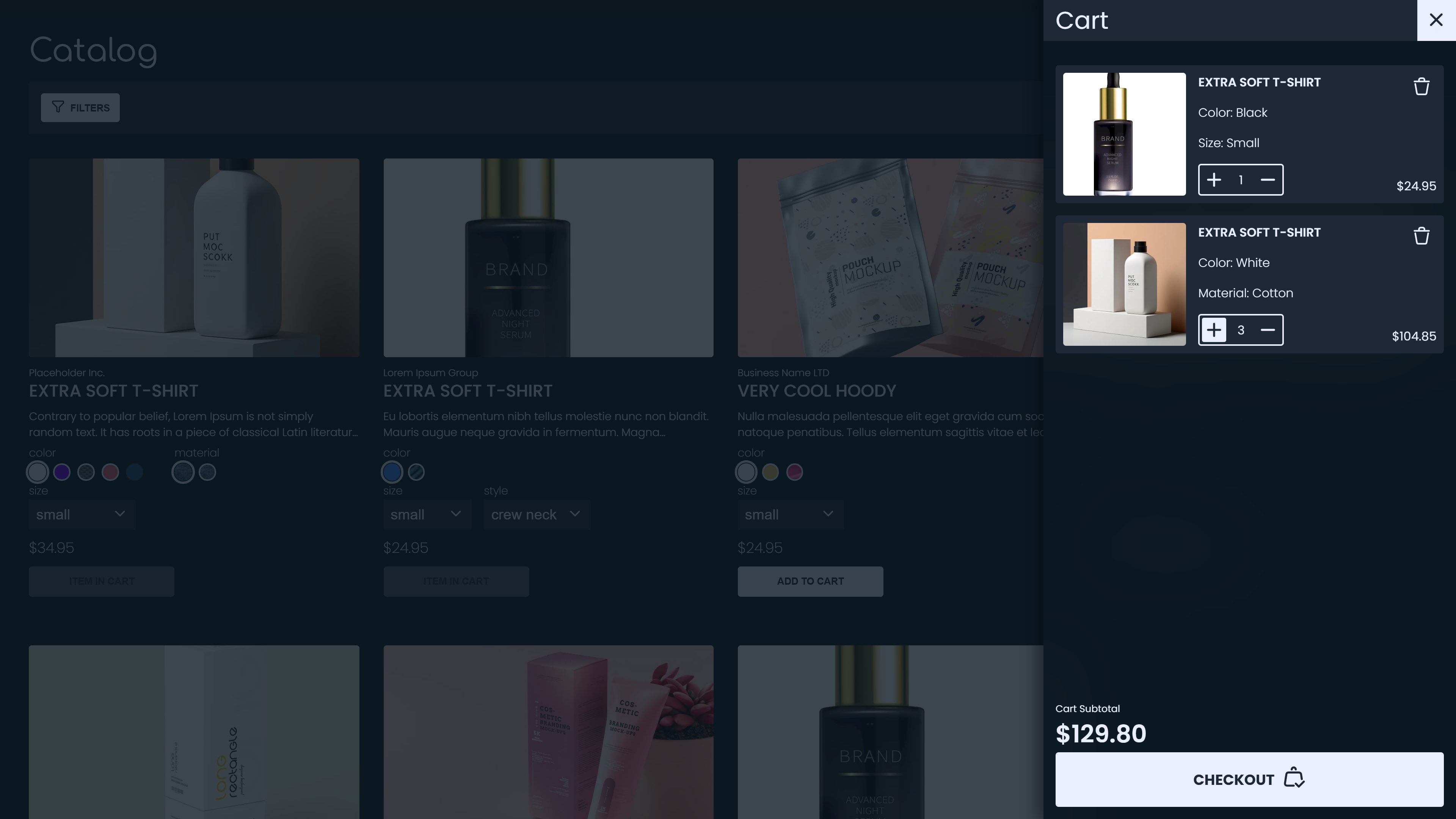 Cart - with items (dark mode)