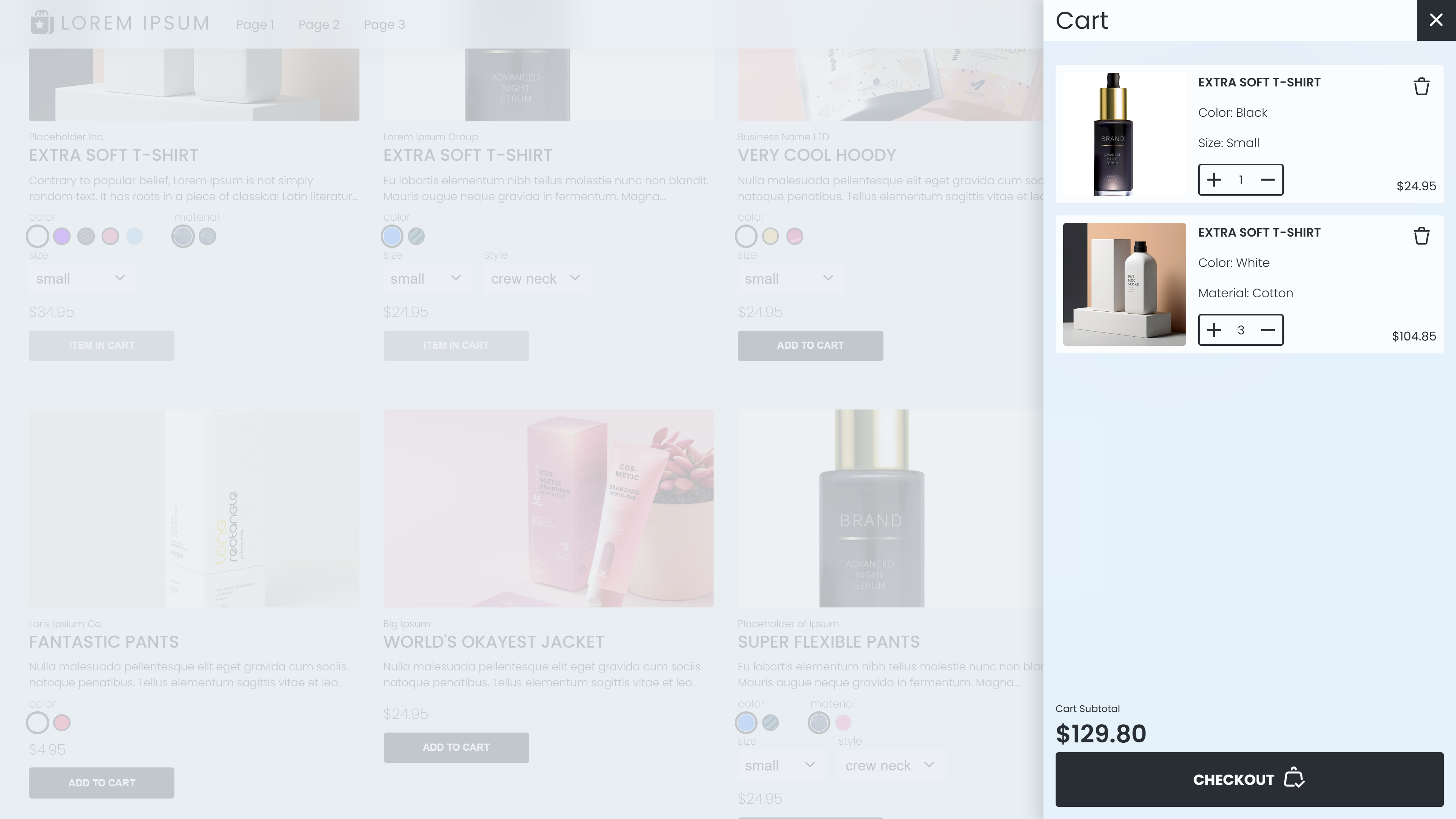 Cart - with items (light mode)