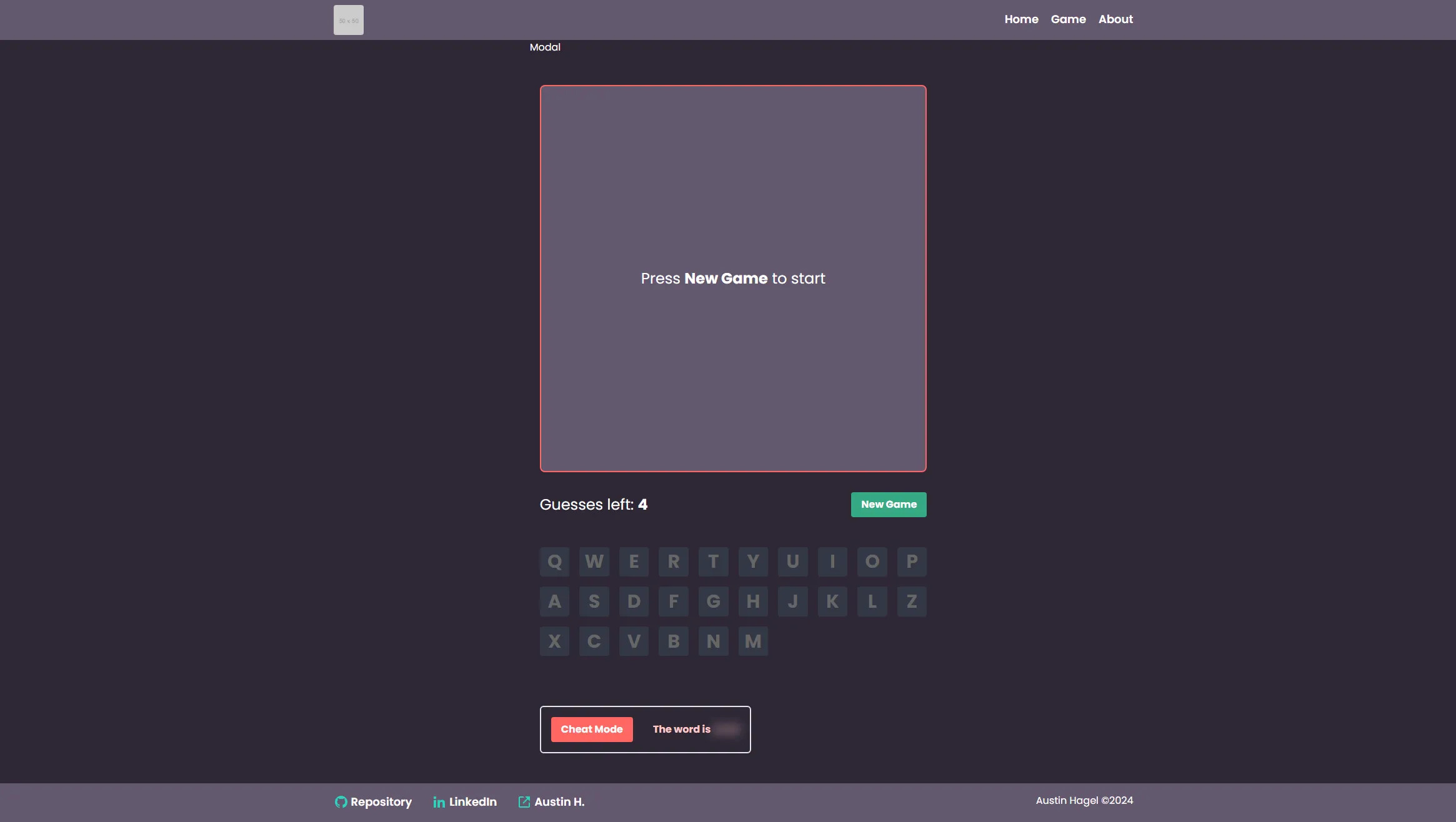 Screenshot of WordGuess Game (React)